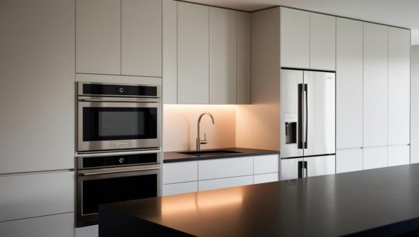 Contemporary Matte-Finish Island Kitchen with Soft Ambient Lighting
