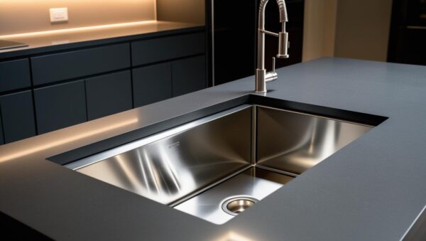 Contemporary Matte-Finish Island Kitchen with Soft Ambient Lighting