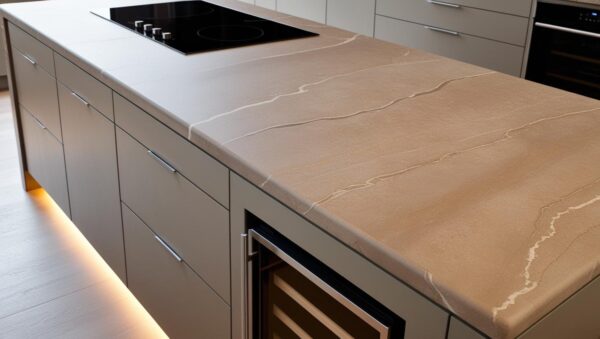 Stone-Finish Island Kitchen with a Modern Touch