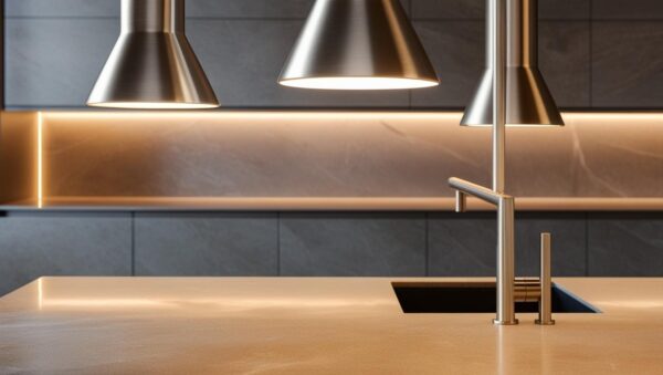 Stone-Finish Island Kitchen with a Modern Touch