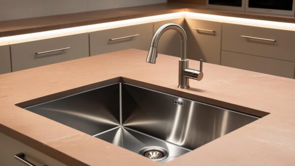 Stone-Finish Island Kitchen with a Modern Touch