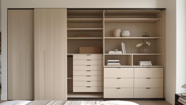 Sliding Wardrobe with Integrated Open Shelf Unit