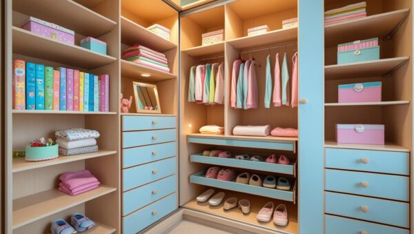 Sliding Wardrobe with Blue and Digital Print Laminate