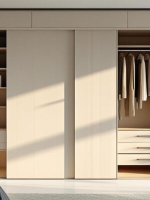Sliding Wardrobe with Integrated Open Shelf Unit