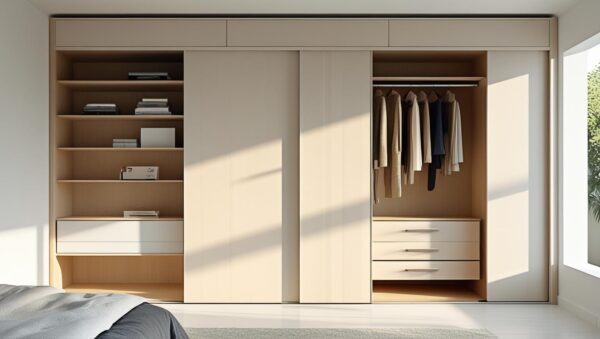 Sliding Wardrobe with Integrated Open Shelf Unit