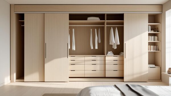 Sliding Wardrobe with Integrated Open Shelf Unit