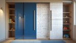 Sliding Wardrobe with Blue and Digital Print Laminate