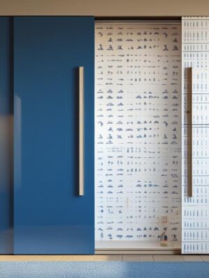 Sliding Wardrobe with Blue and Digital Print Laminate